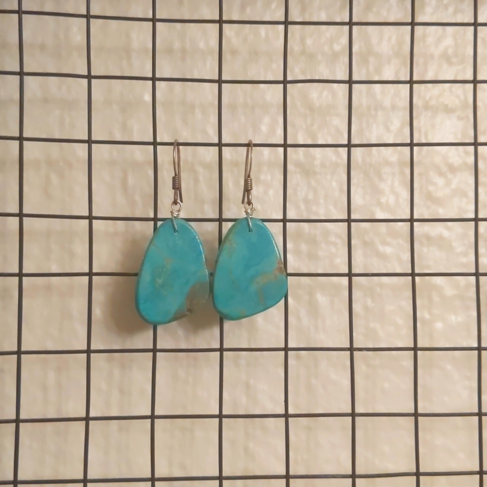 Turquoise Flat Stone Earrings